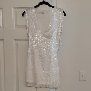 Superdown White Sequin Mini Dress